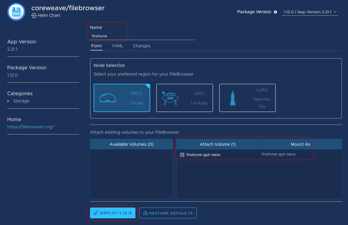 When configuring FileBrowser, ensure the new filesystem storage volume has been attached to the FileBrowser application