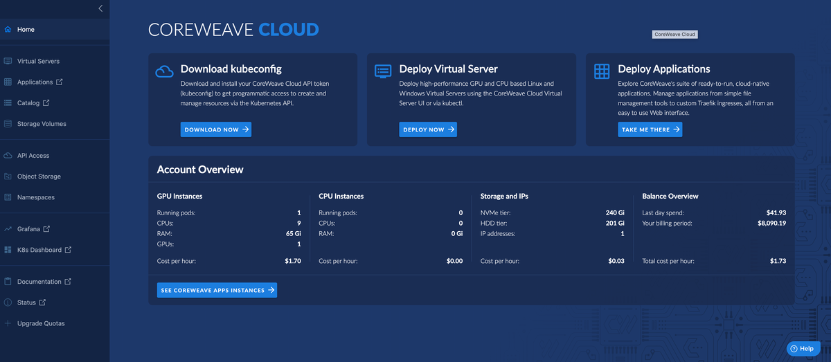 Cloud UI dashboard