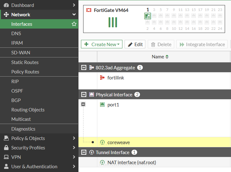 The network interfaces configuration menu