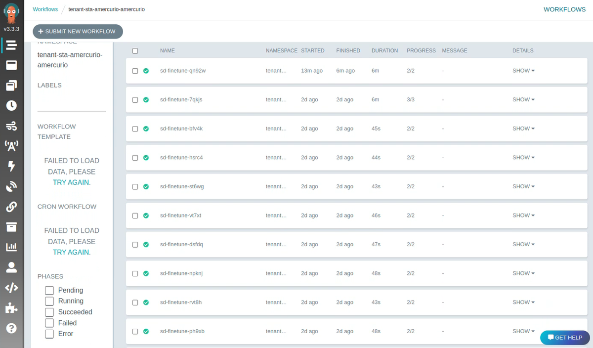 Argo Workflow Web UI